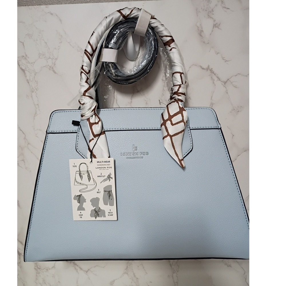 LONDON FOG Collection Baby Blue Satchel/Crossbody Bag w/ Scarf - NWT